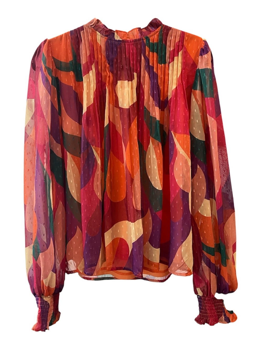 Flying Tomato Multicolor Abstract Pleated Long Sleeve Blouse
